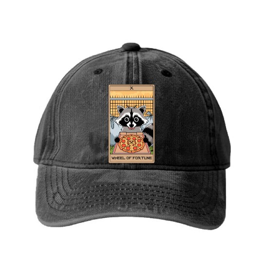 Wheel of Fortune Raccoons Tarot Card Washed Denim Baseball Caps