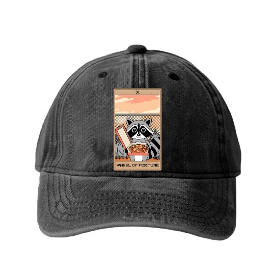 Wheel of Fortune Raccoons Tarot Card Washed Denim Baseball Caps