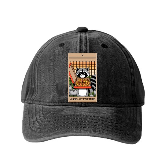 Wheel of Fortune Raccoons Tarot Card Washed Denim Baseball Caps