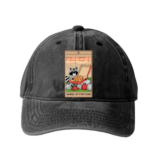 Wheel of Fortune Raccoons Tarot Card Washed Denim Baseball Caps