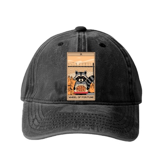 Wheel of Fortune Raccoons Tarot Card Washed Denim Baseball Caps