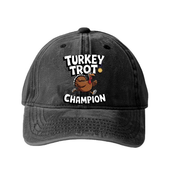 Funny Turkey Trot Running Thanksgiving Champion Washed Denim Baseball Caps