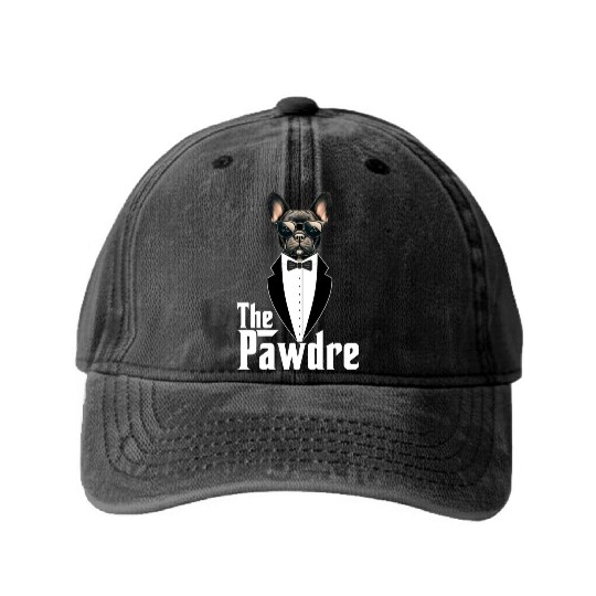 The Pawdre Funny Dog Father Dad Paw French Bulldog Washed Denim Baseball Caps