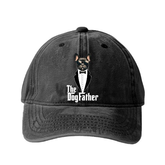 The Dogfather Funny dog dad French Bulldog Washed Denim Baseball Caps