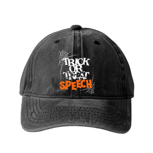 Trick Or Speech Halloween Speech Therapy SLP Washed Denim Baseball Caps