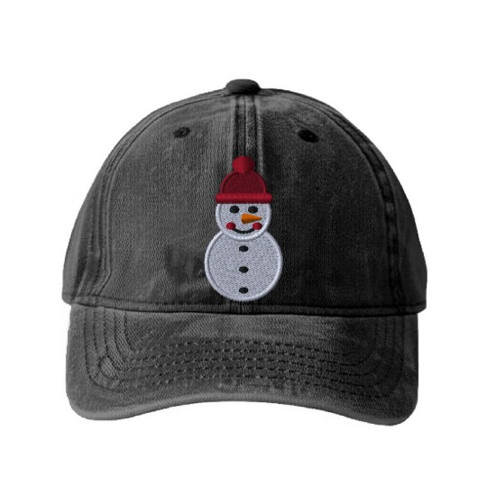 Snowman embroidered Washed Denim Baseball Caps
