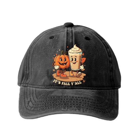 It's Fall Y'all Funny Pumpkin Spice Latte Washed Denim Baseball Caps