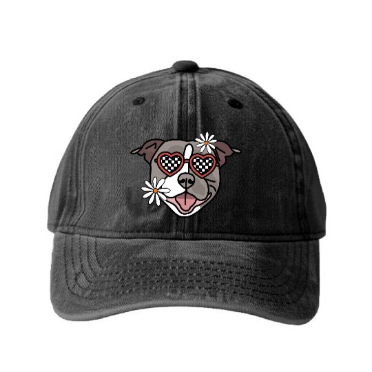 Staffordshire Grey Retro Dog Washed Denim Baseball Caps