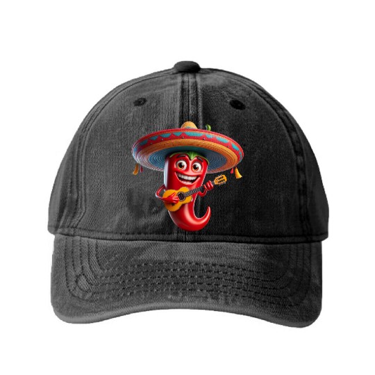 Spicy Mariachi Pepper Washed Denim Baseball Caps
