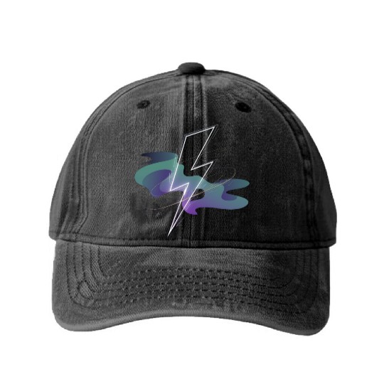 Electric Aurora: Lightning Meets Northern Lights Washed Denim Baseball Caps