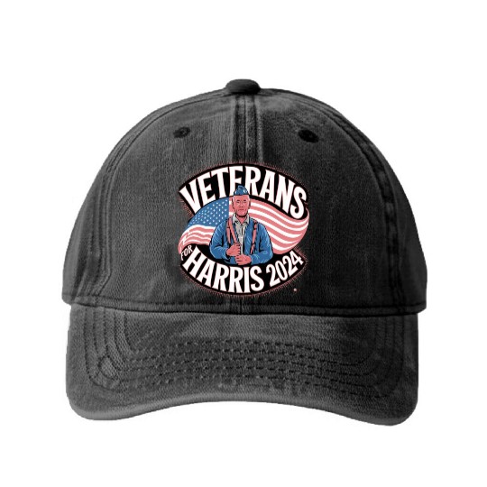 Veterans Stand with Kamala Harris 2024 Washed Denim Baseball Caps