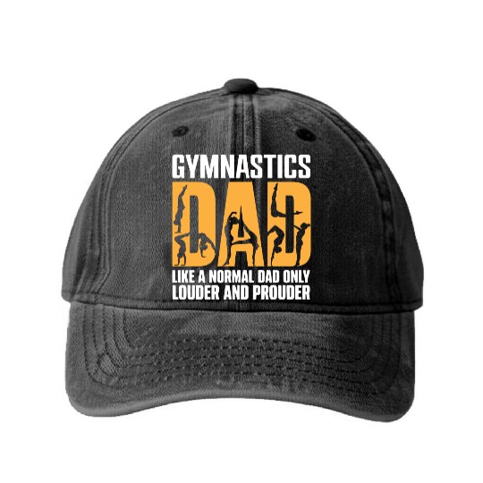 Only Louder & Proudere Dad Funny Gymnastics Dad Washed Denim Baseball Caps