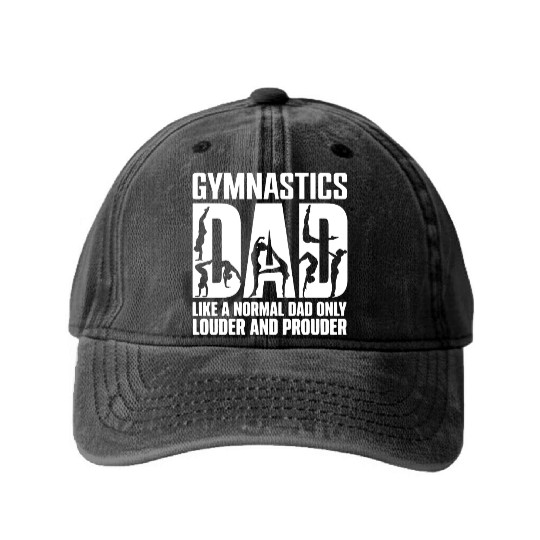 Only Louder & Proudere Dad Funny Gymnastics Dad Washed Denim Baseball Caps