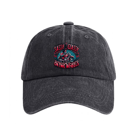 Sassy and Classy on Two Wheels-Motorcycle Apparel Washed Denim Baseball Caps