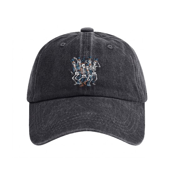 Let's Dance Dancing Skeleton Skull Washed Denim Baseball Caps