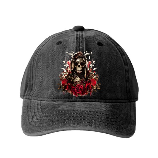 Santa Muerte Folk Saint Washed Denim Baseball Caps