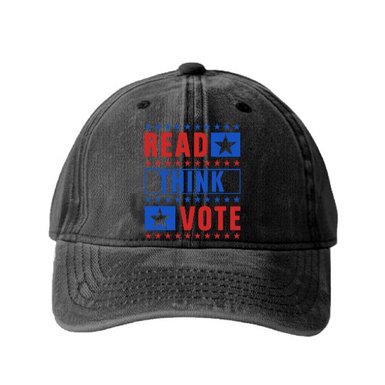 Read Think Vote - Election Washed Denim Baseball Caps