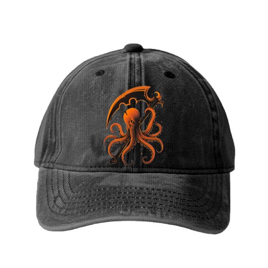 Halloween Octopus Washed Denim Baseball Caps