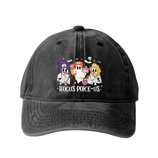 Hocus Poke-Us Funny Ghost Vintage Halloween Movie Washed Denim Baseball Caps