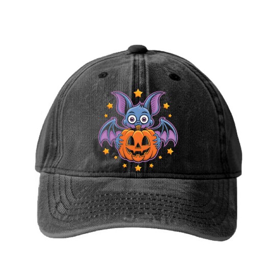 Spooky Bat Washed Denim Baseball Caps