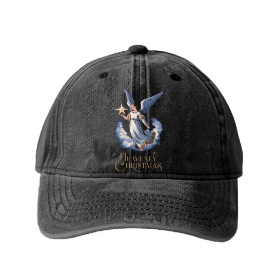 Heavenly Christmas Angel with Star Holiday Art Washed Denim Baseball Caps