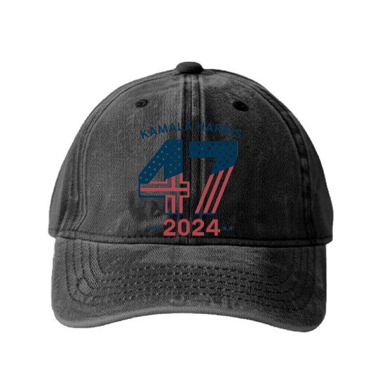 Kamala Harris 47th President USA 2024 Washed Denim Baseball Caps