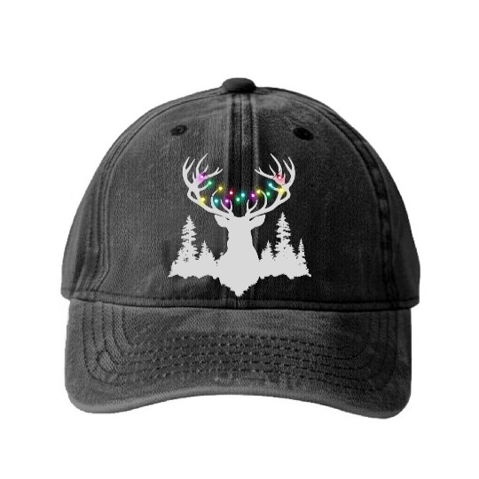 Christmas deer with christmas lights Washed Denim Baseball Caps