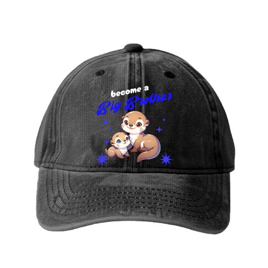 Soon I'll Be A Big Brother, Sweet Otter Brother Washed Denim Baseball Caps