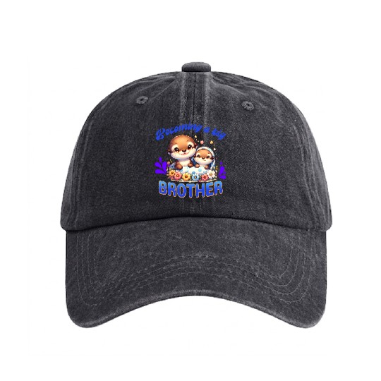 Soon I'll Be A Big Brother, Sweet Otter Brother Washed Denim Baseball Caps