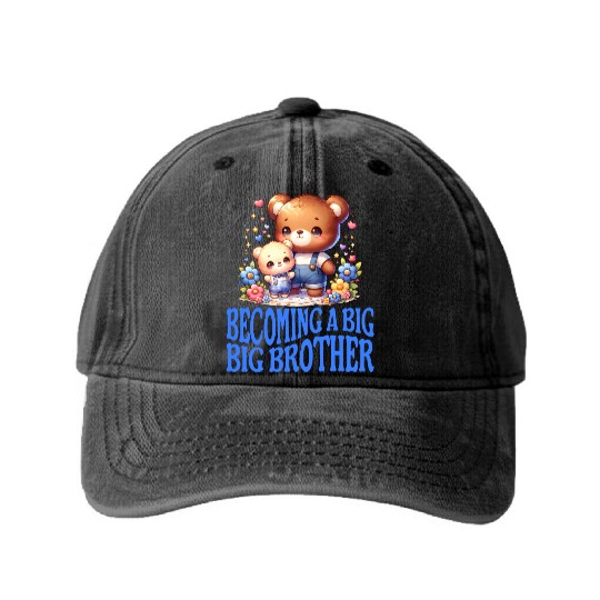 Soon I'll Be A Big Brother Cute Teddy Bears Washed Denim Baseball Caps