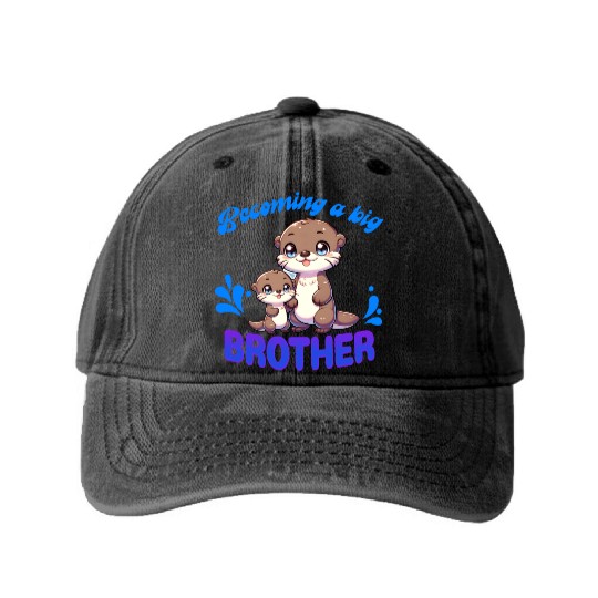 Soon I'll Be A Big Brother, Sweet Otter Brother Washed Denim Baseball Caps