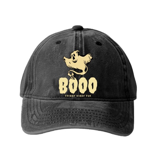 BOOO Fright Night Fun Ghost Halloween Washed Denim Baseball Caps