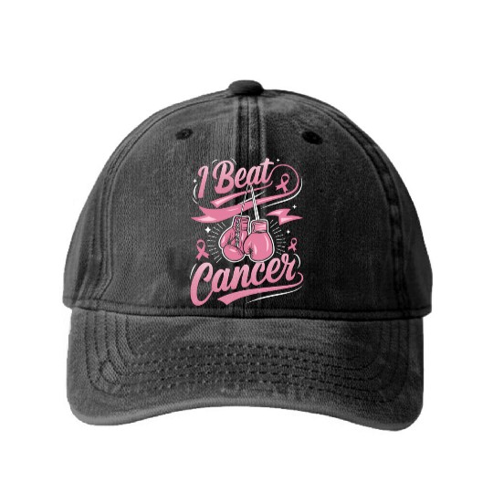 I Beat Cancer Breast Cancer Awareness Washed Denim Baseball Caps