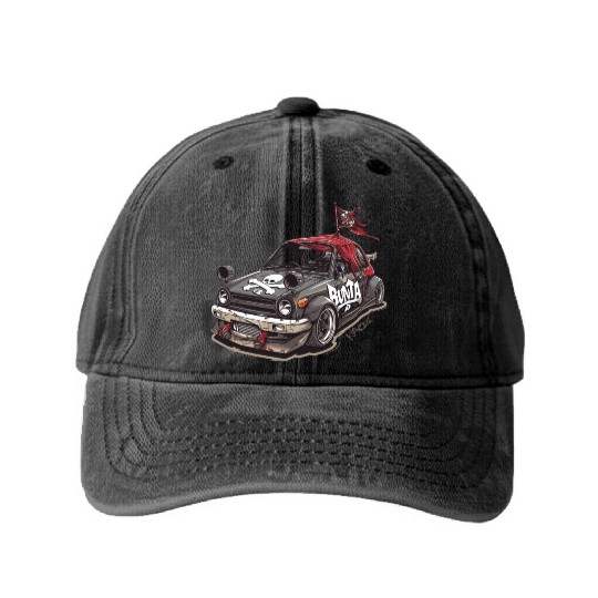 Bunta Fuji-wara JDM Pirate Edition Race Kei Car Washed Denim Baseball Caps
