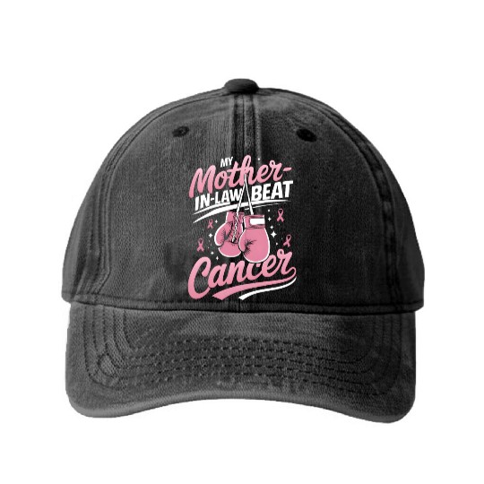 My Mother-In-Law Beat Cancer Breast Cancer Washed Denim Baseball Caps