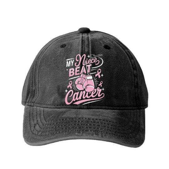 My Niece Beat Cancer Breast Cancer Awareness Washed Denim Baseball Caps
