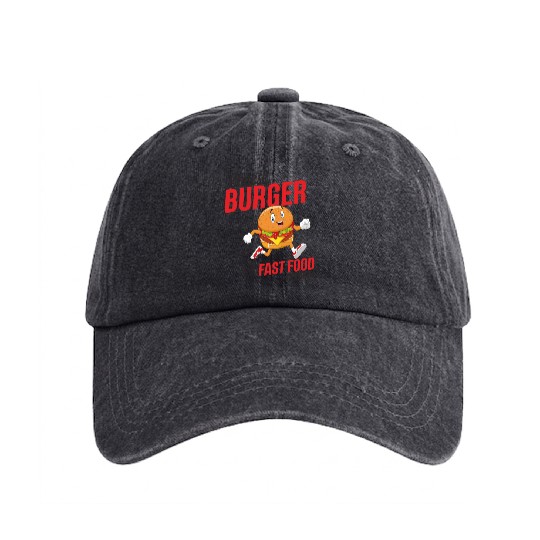 Running Hamburger Cheese Burger Fast Food Favorite Washed Denim Baseball Caps