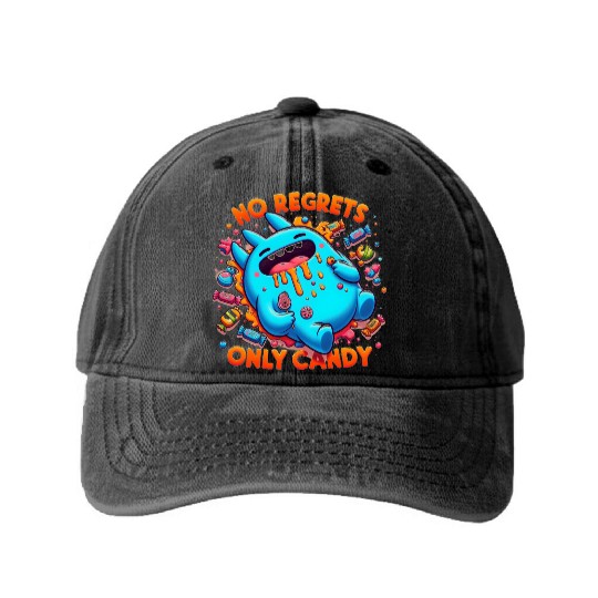 Disneyland Stitch Halloween No Regrets Only Candy Washed Denim Baseball Caps