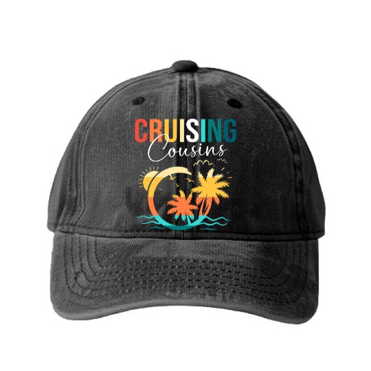 Family Cruise Mediterranean Cruising Cousins Washed Denim Baseball Caps
