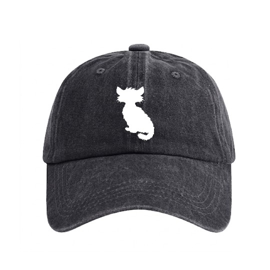 Cute Sitting Cat Silhouette Kitten Shadow Outline Washed Denim Baseball Caps
