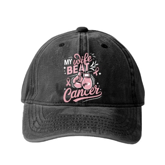 My Wife Beat Cancer Breast Cancer Awareness Washed Denim Baseball Caps