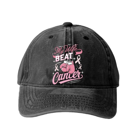 My Wife Beat Cancer Breast Cancer Awareness Washed Denim Baseball Caps