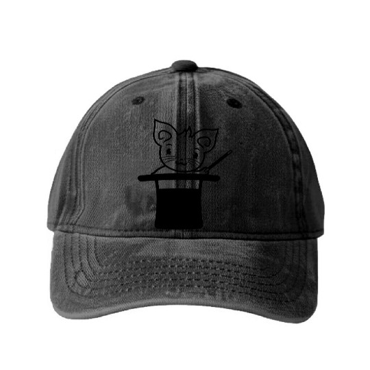 Magical Enchanted Top Hat Cylinder Wizard Cat Sir Washed Denim Baseball Caps