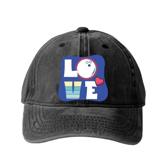 Cute Love Bowling Bowler Women Girls Bowling Washed Denim Baseball Caps