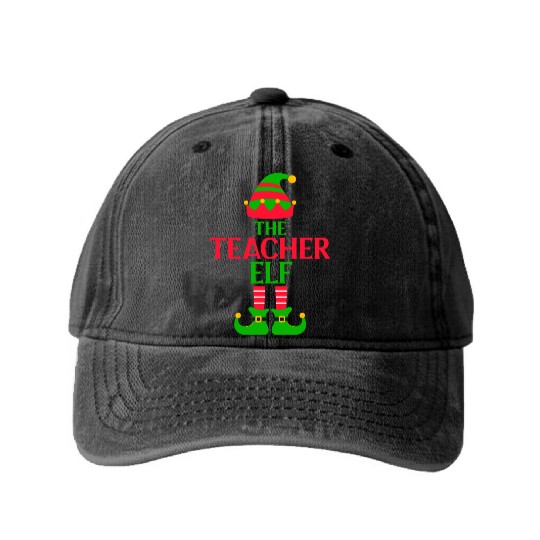 The Teacher Elf Funny Christmas Washed Denim Baseball Caps