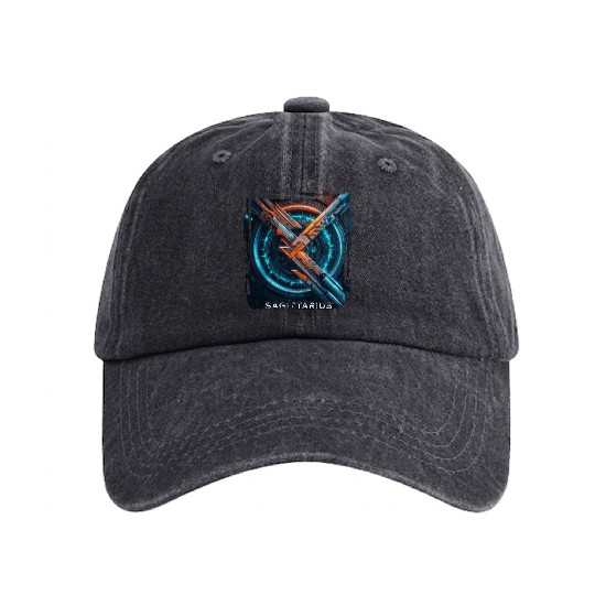 Zodiac sign Sagittarius in cyberpunk era Future Washed Denim Baseball Caps