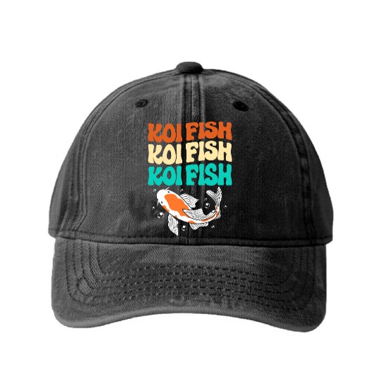 Retro Colorful Koi Fish Japanese Koi Carp Fish Washed Denim Baseball Caps