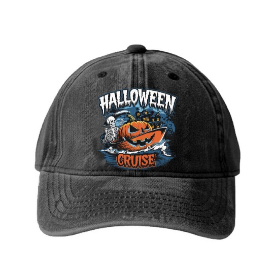 Halloween Cruise skull pumpkin Washed Denim Baseball Caps