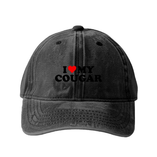 I Love Cougars Cougar Humor Valentine's Day 3WH1 Washed Denim Baseball Caps