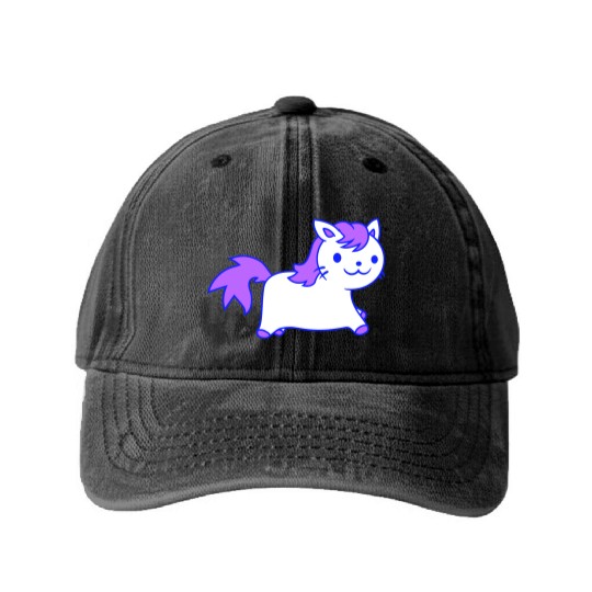 Little Pony Cat Face Little Small Horse Riding Fun Washed Denim Baseball Caps